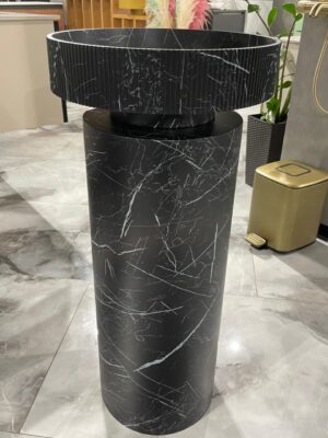 Раковина накладная рифленая SOLE Corian 400*130 + Пьедестал Nero Marquina