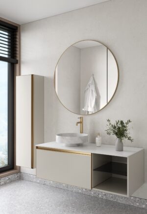 Комплект QUATRO M6-120 тумба с полками+раковина чаша Calacatta